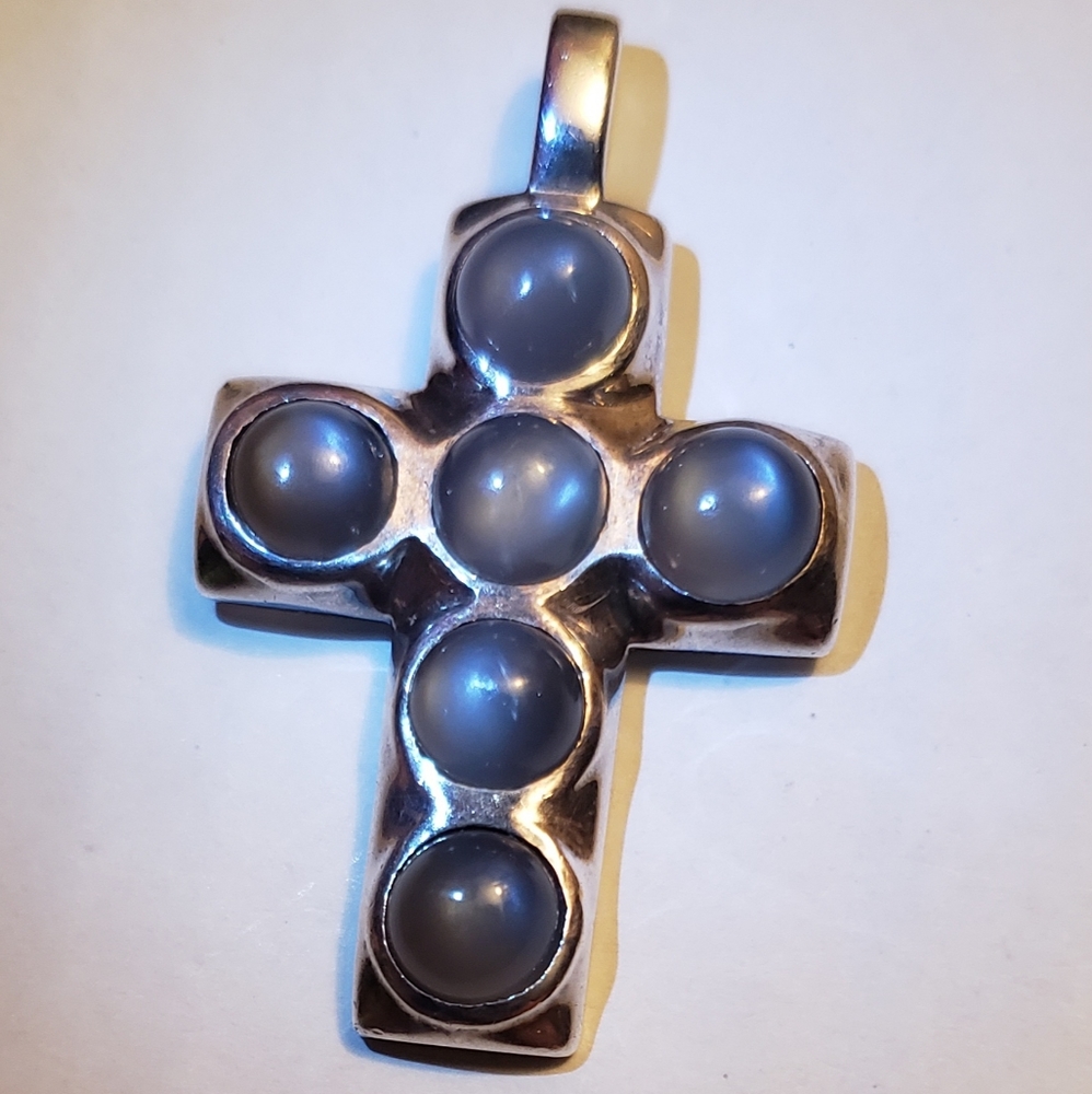 .925 Sterling Silver & Moonstone Cross Charm